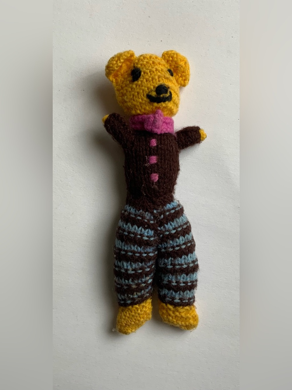 Vintage Hand-Knit Yellow Bear Doll